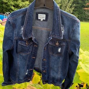 Distressed cropped jean jacket